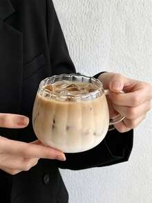 1个/2个/4个装带把手的罗纹南瓜玻璃咖啡杯，耐热高硼硅玻璃杯，适用于冰咖啡、拿铁、奶茶和果汁，美观实用，适合居家办公使用。 - 彩色 - 查看 6
