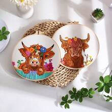 Offizon 2 PCS Embroidery Kit For Beginners - Cross Stitch DIY Craft Set, Embroidery Accessories &Amp; Hoop Included, Hand Embroidery Kit For Adults Stitching Sewing Kit Gift | Cow Patterns - ColorB - View 5