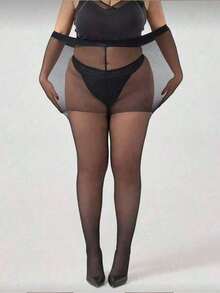 1/2/4/6/8 Pairs Plus Size Women's 20D Reinforced Crotch Pantyhose - Black - View 8