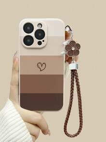 Heart-Shaped Painted Straight Edge Beige Shockproof Printed Phone Case With Wrist Strap, Thick Protective Cover Compatible With IPhone 17, 17 Pro, 17 Pro Max, 16, 15, 14, 13, 12 - Multicolor - View 2