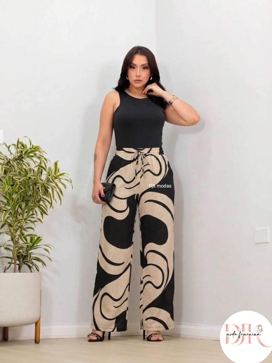 Wide-Leg Pants In DUNA Fabric, Unlined, Woven Fabric WITHOUT Elastane, With Pockets (Size Chart Available) - 抽象曲線 - 查看 1