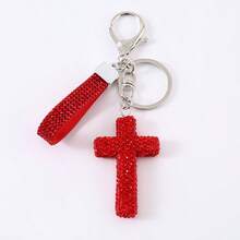 1pc Rhinestone Cross Keychain Pendant, Creative Personalized Fashion Bag Charm - Multicolor - View 8