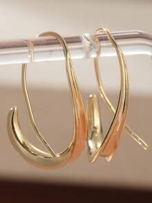 1 Pair Fashionable Luxurious Copper Hoop Earrings, Featuring Curved Hook Design, These Versatile Women Earrings Are Perfect Jewelry For Celebrating Festivals And Parties. - Gold - View 4