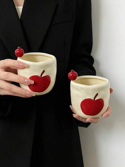 1pc Creative 3D Hand-Painted Red Apple High-End Ceramic Coffee Mug, Cute 3D Apple Afternoon Tea/Coffee Cup, Suitable For Home, Gifts, Birthday, Dessert Shop, Cafe, Office, Gathering, Giving To Friends