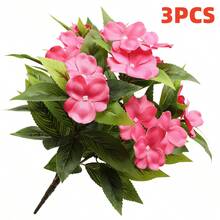 3pcs Imitation Hibiscus Flowers | Multi-Color Artificial Fake Flowers | Green Plant Decor | Suitable For Patio, Living Room, Tabletop | UV Resistant | Fake Flowers Home Outdoor Landscaping, Window Display, Entryway Decoration - Multicolor - View 12