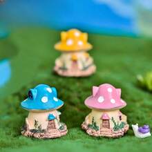 1pc Mushroom House Micro Landscape Ornament, Resin Crafts Fairy Tale Dream Villa House Decor Accessory - A - View 1