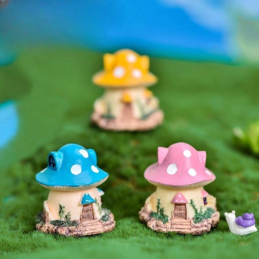 1pc Mushroom House Micro Landscape Ornament, Resin Crafts Fairy Tale Dream Villa House Decor Accessory - A - View 1