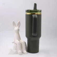 40oz Matte Dark Green Insulated Tumbler With Gold Accent & Ergonomic Handle, Stainless Steel Reusable Cup For Coffee, Water & All Daily Beverages - 墨綠色 - 查看 5