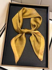1pc Gold Tone Minimalist Floral Line Print 65x65cm Satin Scarf, Lightweight All-Season Multi-Use Neck Shawl For Daily Outing Party Travel, Beach Towel - Multicolor - View 2