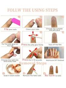 10 piezas de uñas postizas con diseño primaveral, hechas a mano - Multicolor - Ver 5