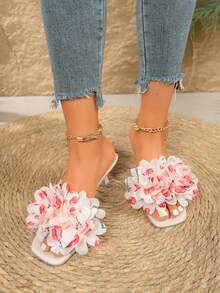 Giày sandal nữ thanh lịch, gót nhọn mũi vuông thắt nơ, thích hợp cho đám cưới, tiệc tùng, dép hở gót, dép cao gót màu be. - Màu be - Xem 4