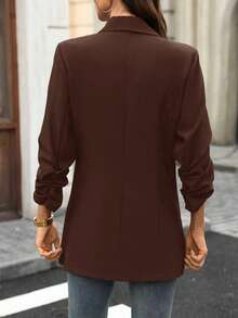 Women's Solid Color Minimalist Casual Lightweight Summer Blazer, Fashionable Elegant Lapel Fitted Summer Jacket Spring - Brown - View 6