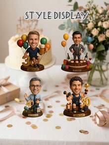 7pcs/14pcs/21pcs Personalized 2D Photo Bobblehead Birthday Banner, 25cm/9.84in, Custom Face & Text, Gym/Sports Theme Cake Topper & Party Decor. Perfect For 30th/40th Celebrations. Ideal For Fitness Fans & Friends. Great For Home Parties & Banquets. - Multicolor - View 5