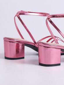 Sandal cao gót hở mũi kiểu tối giản dành cho nữ, sandal La Mã mũi vuông gót thấp đa năng thời trang mùa hè mới cho kỳ nghỉ - Màu Hồng Tươi - Xem 7