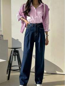 Lindo cárdigan de manga larga con botones y rayas azules, blusa/parte superior casual elegante vintage para mujer, adecuado para primavera/verano, días festivos/Día de San Valentín - Rosa - Ver 7