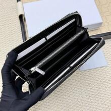 European And American Fashion Women's Long Zipper Wallet With Lychee Pattern Genuine Leather, Card Holder And Coin Purse - Pure Black - View 5