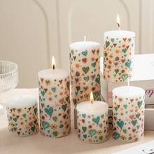 1/3 Packs White Printed Pillar Candles With Pink Heart Pattern - 3"Tall 2" Diameter, Dripless Smokeless Unscented Candles ForHome Decor, Valentine's Day, Wedding Centerpieces - A - View 8