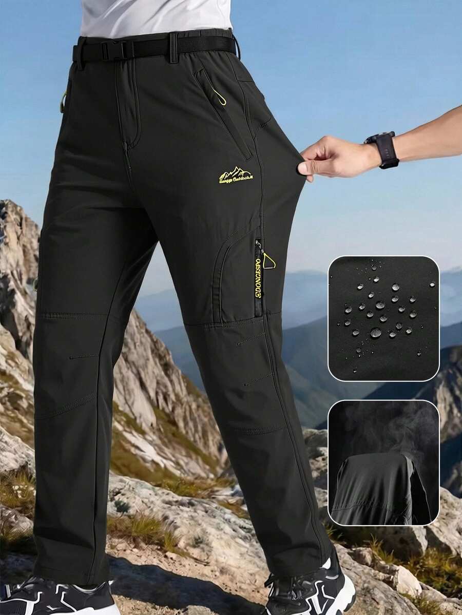 Pantalones cargo con múltiples bolsillos para hombres, diseño con bolsillos con cremallera, pierna recta, adecuados para actividades al aire libre como senderismo, camping, pesca, primavera y otoño - Negro - Ver 1