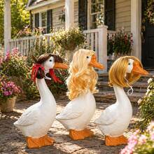 3 Pcs Porch Goose Wigs For 17" And 23" Goose Statue - Cute Goose Outfits For Outdoor Garden - Braid Bow Wavy Wig Decor For Lawn Yard - C - Visa 3