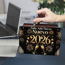 1pc Wooden Combination Coin Storage Box, 2026 New Year Single-Sided Pattern Design, DIY Wooden Decor Piggy Bank, Suitable For Room - Multicolor - View 1
