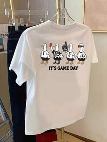 Short Sleeve T-Shirt With Front And Back Print - Football Themed Print, Fashion Print For Più Più Fans - Women's Printed T-Shirt For Spring/Summer, Fashion Item. - White - View 3