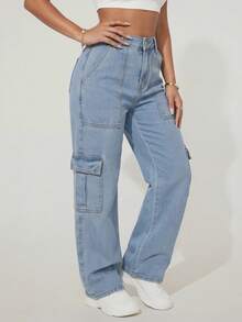 Pantalon wide leg tipo cargo de dama de mezclilla stretch holgado y comodo | Jean para mujer de pierna ancha con bolsillos laterales y algodon elastico premium diseño urbano y suave | Pantalon vaquero moderno de caida fluida con tecnologia de estiramiento y acabado de alta calidad tallas 3 5 7 9 11 13 15 | Ropa de mujer resistente y flexible ideal para oficina o uso diario mas de 10 lavados disponibles | Jean de mezclilla funcional con costuras reforzadas y ajuste perfecto para dama - Nevado - Ver 4