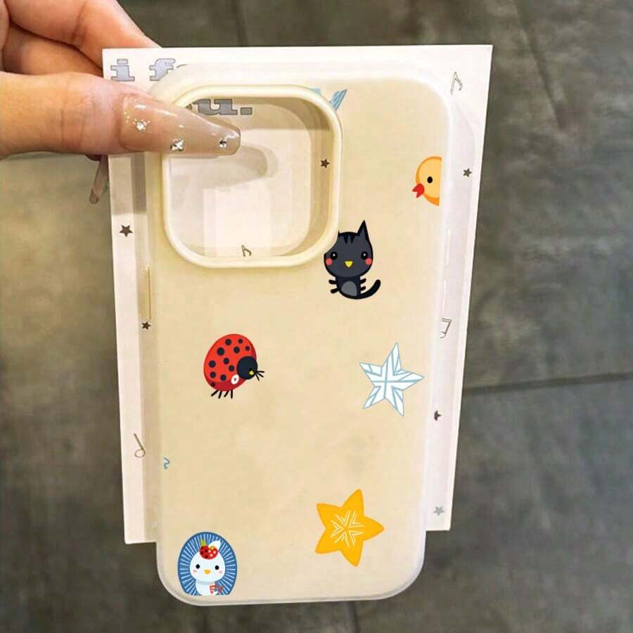 スマホケース 2in1ケース ジェル風可愛いデザイン キャラクターイラスト 大人可愛い 女子向け TPU+PP二層構造 柔らかTPU 耐衝撃 カメラレンズ保護 17/16/15/14/13/12/11/5/7/8 Plus Pro Max 対応 インスタ映え プレゼント - 米白 - チェックする 1