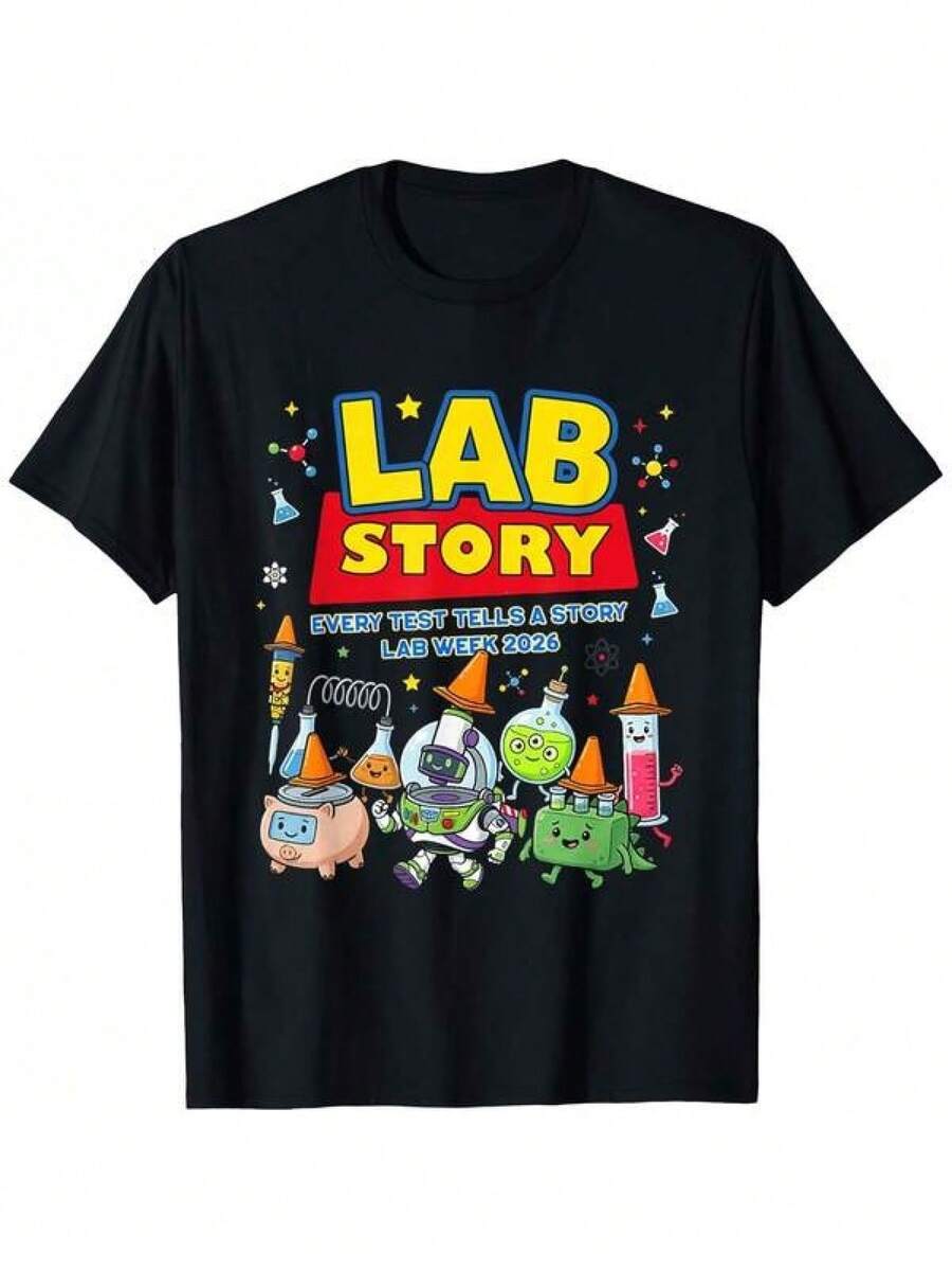 Camiseta de la Comunidad Científica de la Semana del Laboratorio "Funny Lab Story 2026" - Negro - Ver 1