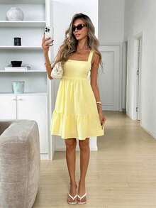 Square Neck Backless Bow Tie Ruched Multi-Layer Ruffle Hem A-Line Pinafore Dress, Crepe Fabric, Casual Relaxed Elegant Office Commute Resort Spring Summer Dress For Women Yellow Sundress Women Yellow Summer Dress Women Casual Sundress Sexy Sundress Summer Dresses For Women Casual Dresses For Women Cute Dresses For Women Sundress For Women Women's Dress Women's Summer Dresses Summer Outfits For Women Dress Women Sundresses Best Selling Dresses Cute Summer Dress For Women Sundress For Women Classy - Amarillo - Ver 5