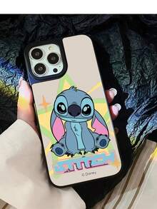 1pc New Creative Acrylic Disney Stitch Cartoon Phone Case With Built-In Mirror And Raised Camera Protection, Unique Design, Lightweight And Portable, Suitable For IPhone 17 Pro Max/17 Pro/17/Air/16/15/14/13/14 Plus/12 Pro Max/12 Pro/12/11 Series - Silver - View 4