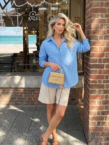 2026 Summer New Arrival Loose Fit Retro Long Sleeve Shirt Spring - Blue - View 3