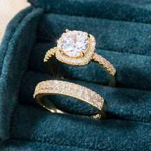 2 Sets Women's Engagement Ring Set, Exquisite Shiny Gold Alloy Zirconia Decorated Ring Set, Suitable For Women's Daily Wear, Wedding Engagement Party, Valentine's Day, Birthday Gift - Gold - View 2
