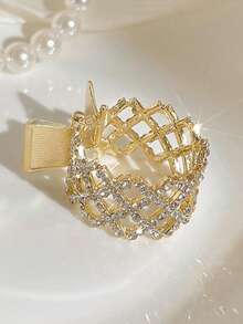 3pcs/Set Valentine's Day Women's Gold Round Crystal Hair Clips, Can Fix High Ponytail, Non-Slip, Suitable For Daily Wear, Home, Outdoor, Commuting, Elegant Gift, School (Single Piece Available) - Gold - View 3