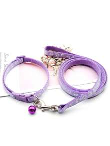 1 Set Of Dog Paw Print Collar With Bells Set And Leash, Equipped With Adjustable Buckle, Fashionable And Collar, Suitable For Small Dogs And Cats, With Multiple Colors To Choose From - Multicolor - View 14