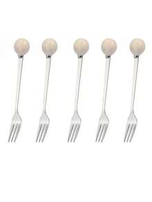 5/10pcs Cream-Style Ceramic Fruit Forks, Stainless Steel Fruit Picks Luxury Set - Silver - View 6
