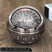 1pc Vintage Style Bronze Ashtray With Exquisite 2D Pattern, Durable And Beautiful Appearance. Suitable As A Gift For Boyfriend Or As A Jewelry Box. A Great Gift Choice For Christmas, Father's Day And Valentine's Day - Bronze - View 5