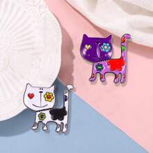 1pc Cartoon Enamel Cat Brooch, Alloy Drip Oil Animal Lapel Pin, Fashion Accessory For Women - Multicolor - View 7