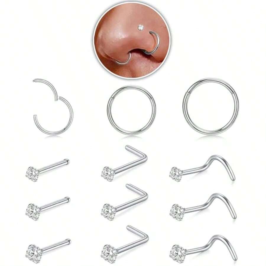 4 chiếc khuyên mũi mạ vàng 14k, trọng lượng 20g, đá CZ tròn 1.5-3mm, kiểu dáng chữ L có ren vặn. - 12 đồng bạc - Xem 1