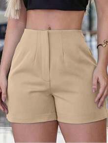 Pantalones cortos deportivos casuales con cintura elástica para mujeres, adecuados para entrenamiento y fitness, color negro de verano - Caqui - Ver 6
