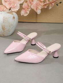 Women's Pink Pointed Toe Chunky Heel Sandals, Adjustable Buckle Strap, Suitable For Party & Commute - Pink - View 1