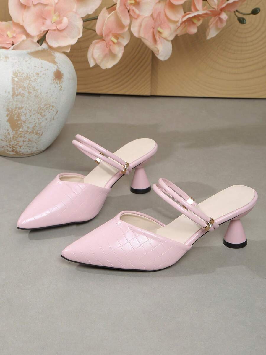 Women's Pink Pointed Toe Chunky Heel Sandals, Adjustable Buckle Strap, Suitable For Party & Commute - Pink - View 1