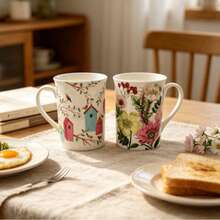 1 pieza Taza de porcelana de hueso fina de 400ml, 5 diseños de patrones florales, adecuada para uso diario o como regalo para amigos - Multicolor - Ver 13
