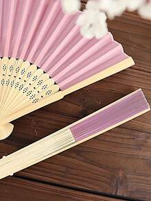 20/10/5/2/1pc Silk Hand Fan, Bridal Party Hand Held Folding Fan, Bamboo Folding Fan, Suitable For Bridal Party, Bridesmaid Gift, Party Decor, Festival, - Pink - View 4
