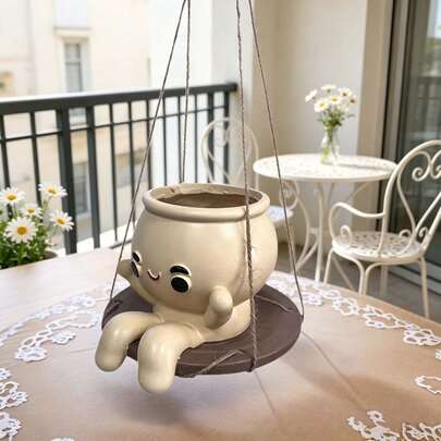 Chậu trồng cây bằng nhựa hình búp bê đu dây sáng tạo, chậu treo ngoài trời trồng cây mọng nước, vật trang trí ban công sân vườn.