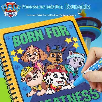 Paw Patrol 1套汪汪队立大功DIY水彩画笔记本，卡通动漫风格，适合3至6岁儿童，益智早教启蒙，水彩画，重复涂鸦，完美的节日礼物，适合男孩女孩（款式随机）