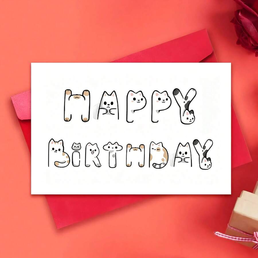 1 pieza Tarjetas interactivas con temática de gatos y set para magia de cumpleaños, regalo de cumpleaños creativo para familiares y amigos, decoración de fiesta, diseño único con varios gatos, perfecto para cualquier celebración de cumpleaños - Talla única - Ver 1