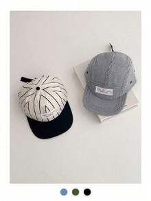 1pc Minimalist Letter Patch Striped Brim Casual Baseball Cap, Unisex Retro Hop Hat Spring/Summer Outdoor, Suitable Street Fashion, Hiphop, Back To School - Sọc vải - Xem 3