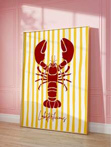 1pc Frameless Red Lobster Yellow Background Art Print, Funny Kitchen Wall Decor, Vintage Restaurant Poster For Bedroom, Dorm, Back To School, Funky Posters, Gift - Red Lobster - View 1
