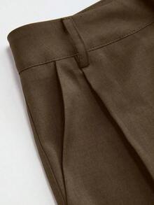 Mono de diseño minimalista Vela Rue con cierre de gancho y cremallera, pantalones anchos de color azul marino sólido semitransparente y ligeros, pantalones anchos de moda para todas las estaciones - Marrón - Ver 3