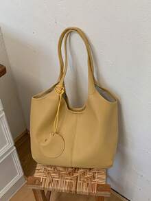 A Fashionable Yellow Women's Tote Bag With PU Material Magnetic Buckle Closure, Student Shoulder Bag, Suitable For Commuting, Shopping, And Office Use - Yellow - View 6